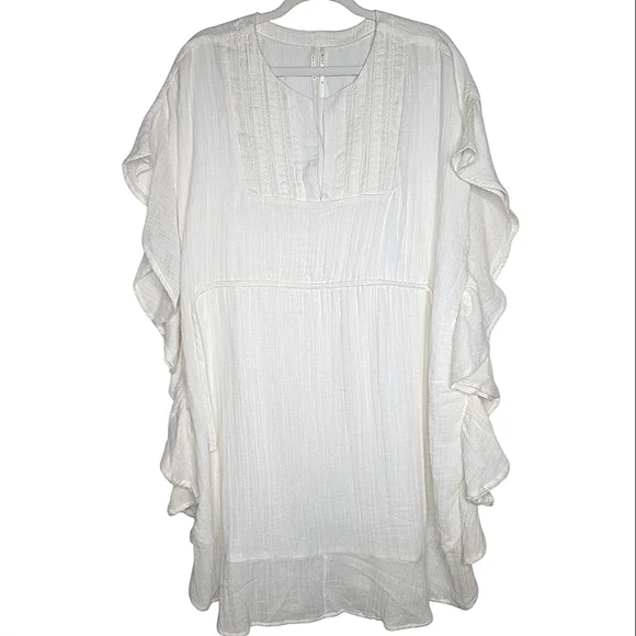 By Anthropologie Ruffled Cover-Up White Cottagecore Boho Mini Dress L/XL - Picture 3 of 10